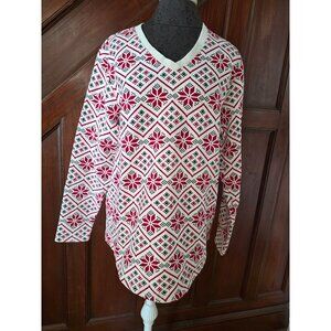 Laura Scott Womens Red & White Nordic Snowflake Print Long Sleeve Top XL